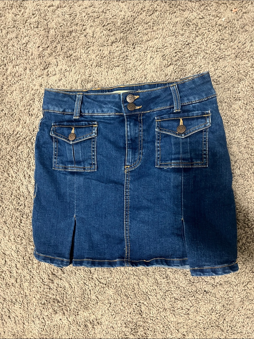 Dark Blue Denim Mini Skirt with Front Pockets